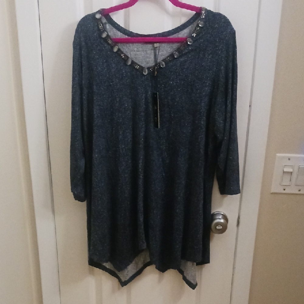Rose & Olive Blue Charcoal Embellished Tunic